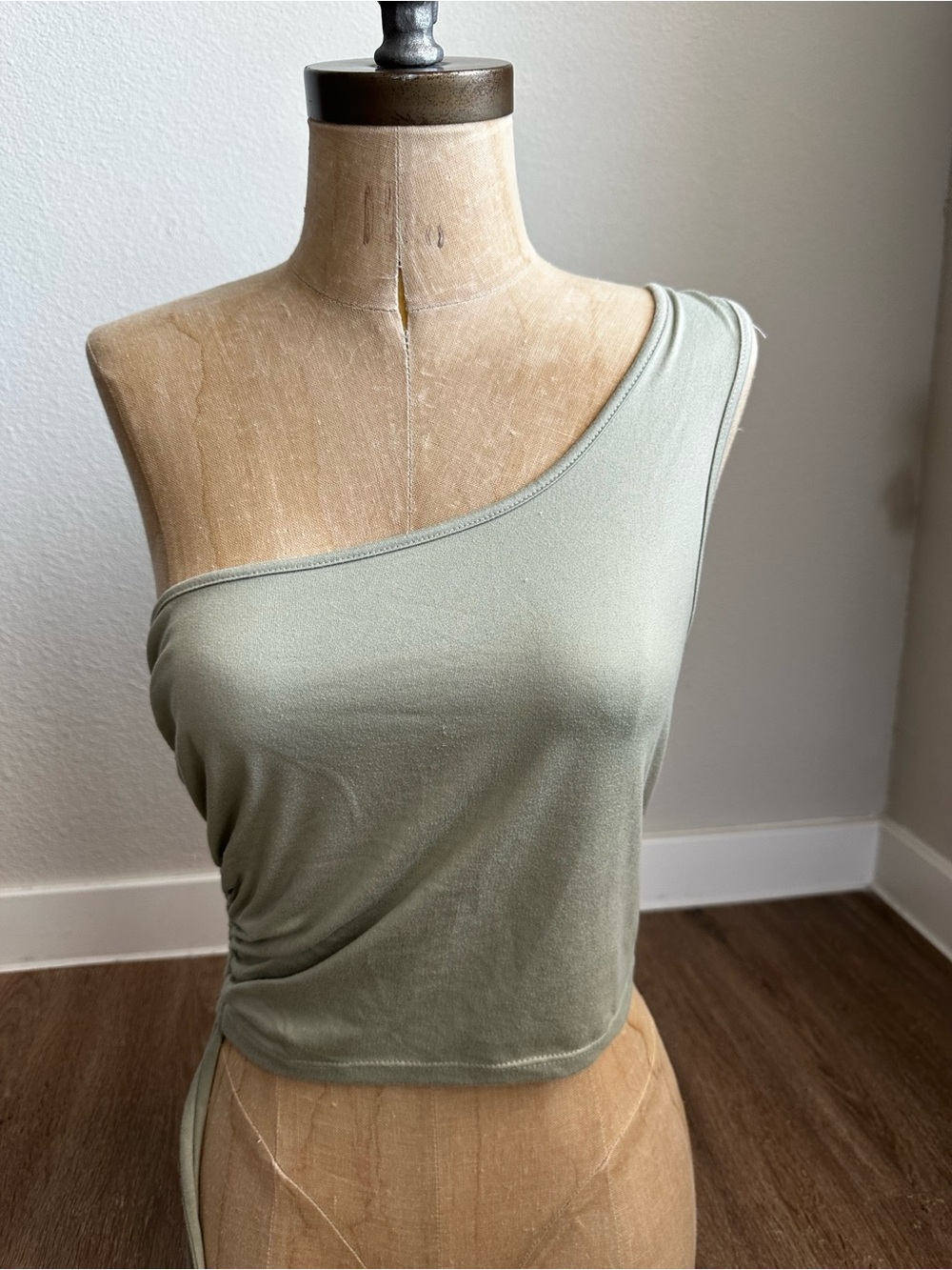 TILT One-Shoulder Crop Top in Sage Green